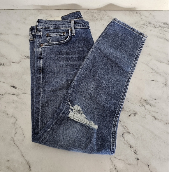 AGOLDE Nico High Rise Slim Fit  Distressed Blue Skinny Ankle Jeans 32 NWT - Picture 4 of 9